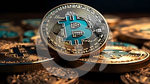 AI generated illustration of a stack of bitcoins arranged one on top of the other