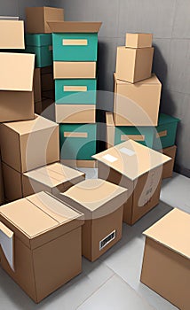 AI generated illustration of a stack of boxes in a room