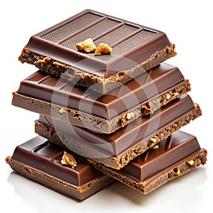 AI generated illustration of A stack of chocolate bars with nuts on top, arranged neatly in a pile
