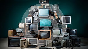 AI generated illustration of a stack of vintage television sets