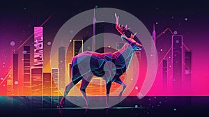AI-generated illustration of a stag against the backdrop of a city, low poly style