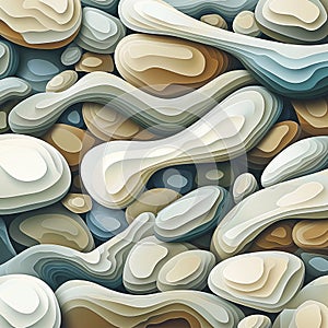 AI generated illustration of stratified stone with cream and blue layers flowing rhythmically photo
