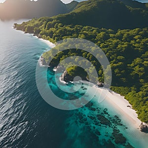 an island near the ocean in an aerial view by jogo jogo photography photo