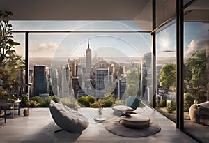 AI generated illustration of stunning skyline view from the living room
