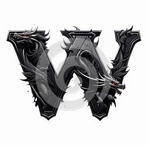 the letter w is decorated with black dragon artwork design elements photo