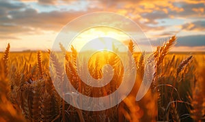 AI generated illustration of sunset over a wheat field