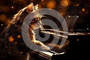 AI-generated illustration of a tabby cat playing a piano