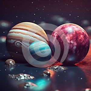 AI generated illustration of three planets in outer space