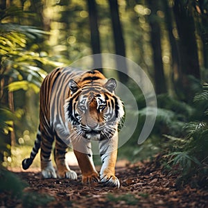 a tiger walking down a path in the jungles in