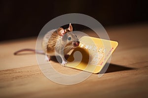 AI generated illustration of a tiny mouse stealing a credit card