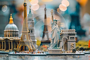 AI-generated illustration of tiny replicas of famous landmarks from around the world