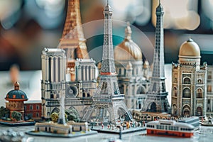 AI-generated illustration of tiny replicas of famous landmarks from around the world