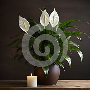 AI-generated illustration of A tranquil scene with a Spathiphyllum wallisii on a table in a room