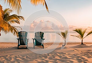 AI generated illustration of two beach chairs situated on a sandy beach