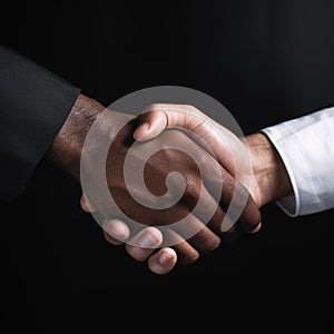 AI generated illustration of two business professionals shaking hands in agreenment
