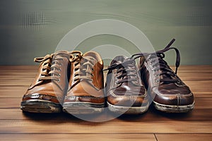 AI generated illustration of two pairs of shoes arranged on top of a wooden table