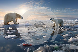 AI generated illustration of two polar bears walking on the Arctic sea ice