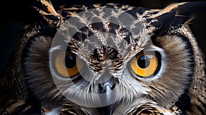 AI generated illustration of a unique owl with vibrant yellow eyes