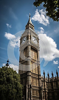 AI generated illustration of a vertical shot of the iconic Big Ben clock tower standing tall