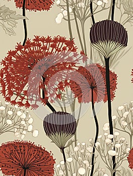 AI generated illustration of a vibrant bouquet of red dandelion flowers with delicate white blossoms