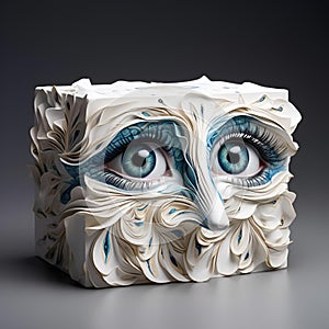 AI generated illustration of a vibrant ceramic figurine featuring two large eyes