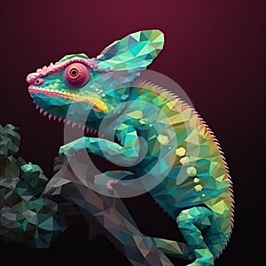 AI generated illustration of a vibrant chameleon animal in a cubic art style photo