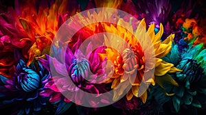 AI generated illustration of a vibrant and colorful bouquet of rainbow-hued flowers