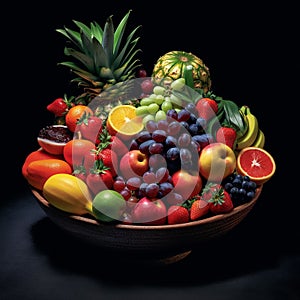 AI generated illustration of A vibrant and colorful selection of fresh fruit in a bowl
