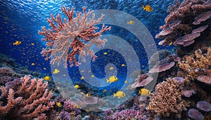 AI generated illustration of A vibrant coral reef teeming with a variety of colorful fish