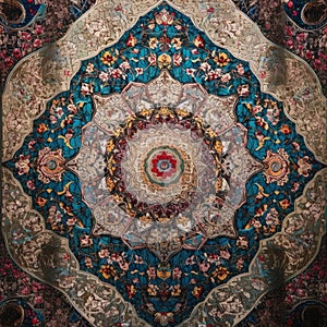 AI-generated illustration of a vibrant and detailed Persian carpet.