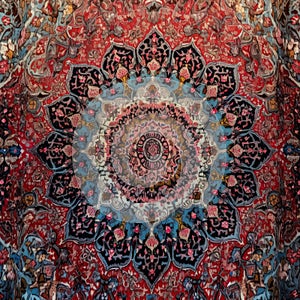 AI-generated illustration of a vibrant and detailed Persian carpet.