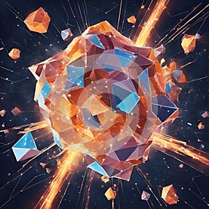 AI generated illustration of a vibrant geometric star exploding amidst a burst of light