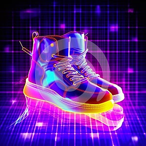 AI-generated illustration of A vibrant image of a pair of neon-colored sneakers photo