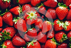 A vibrant and lusciously ripe display of fresh, red strawberries