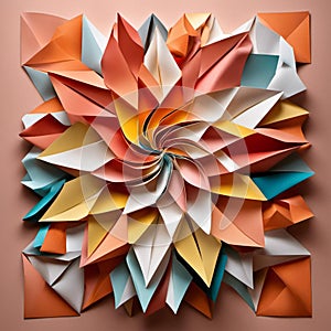 AI generated illustration of a vibrant origami flower design crafted with precision and detail