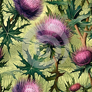 AI generated illustration of a vibrant painting of thistle flowers
