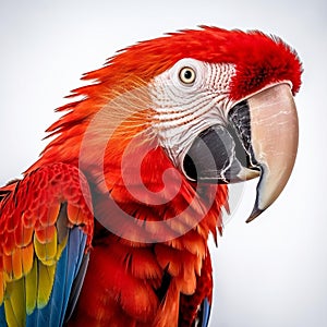 AI generated illustration of a vibrant parrot against a white background