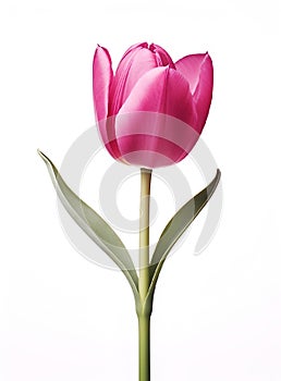AI-generated illustration of A vibrant pink tulip flower stands out against a crisp white background