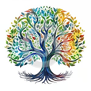 AI generated illustration of a vibrant stylized tree of life