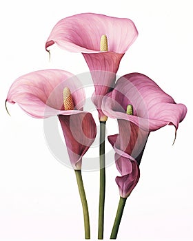 AI generated illustration of vibrant two Calla Lilies on a white background