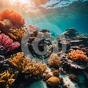 AI generated illustration of A vibrant underwater scene of a tropical coral reef and fish