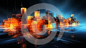 AI generated illustration of a vibrant urban landscape in a cyberspace illuminated with lights photo