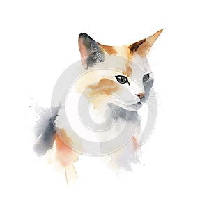 AI generated illustration of a vibrant watercolor painting of a cat on a white background