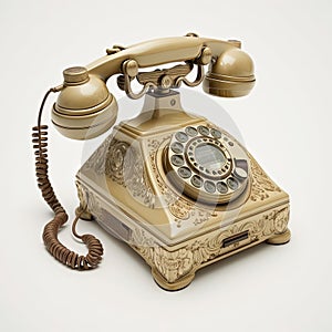 AI generated illustration of a vintage cream white rotary dial phone, old telephone