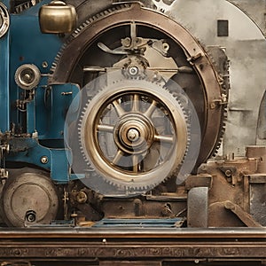 AI generated illustration of a vintage time machine with intricate details of cogs and wheels