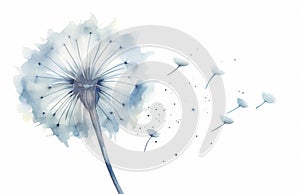 AI generated illustration of a watercolor dandelion flower on a white background