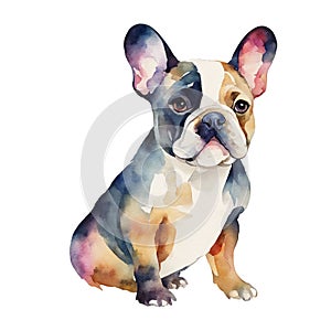 AI generated illustration of a watercolor illustration of an adorable French bulldog