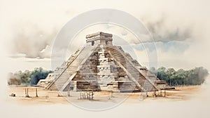 AI generated illustration of a watercolor painting captures the beauty and intricacy of a pyramid photo