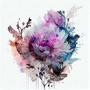 AI generated illustration of a watercolor painting of a delicate purple chrysanthemum flower