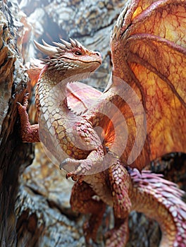 AI generated illustration of Whimsical peach dragon